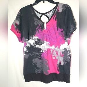 One Step Up Pink and Black Short Sleeve Shirt Sz 1X